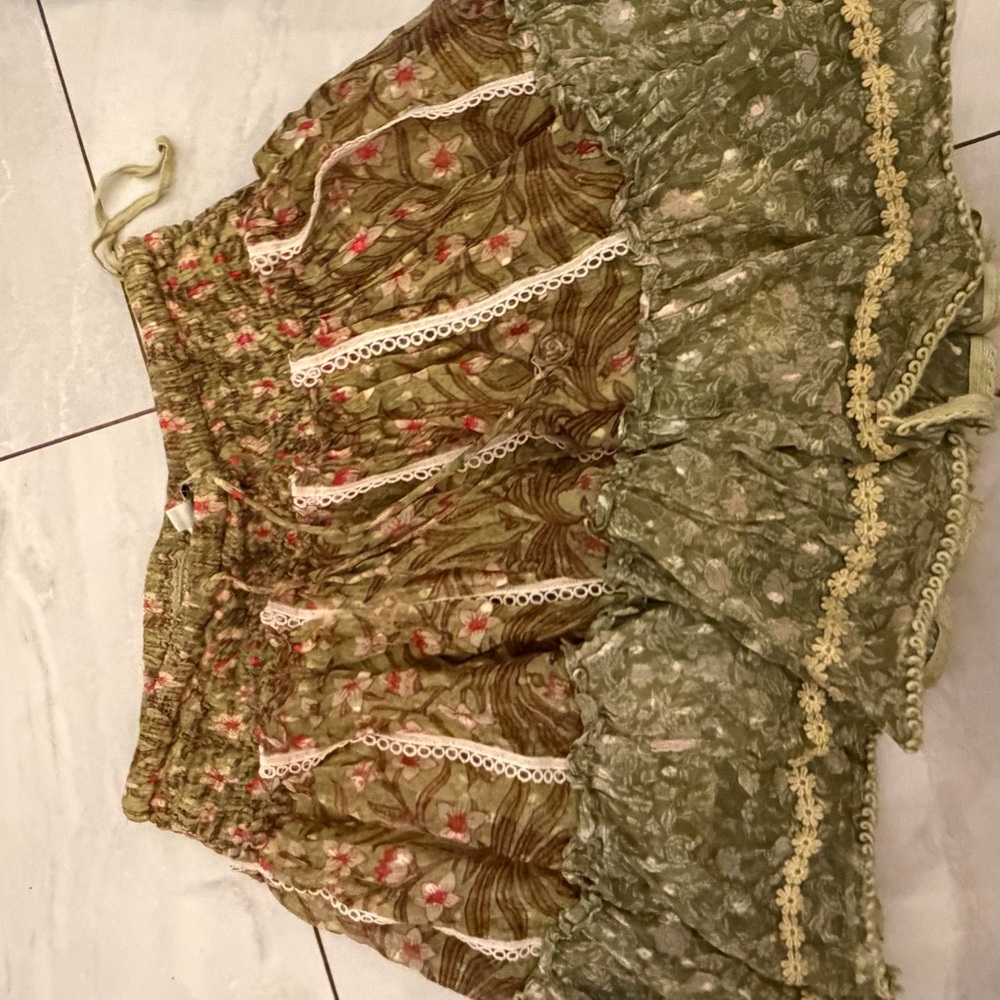 HEMANT & NANDITA Olive Green Floral Skirt & top set